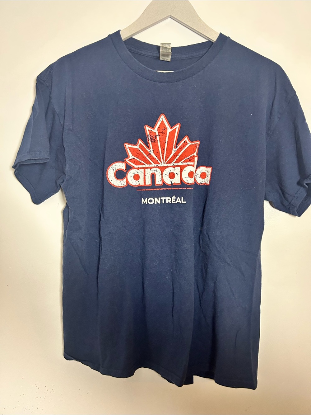 Gildan Navy Short Sleeve Tee with Red Canada Maple Graphic